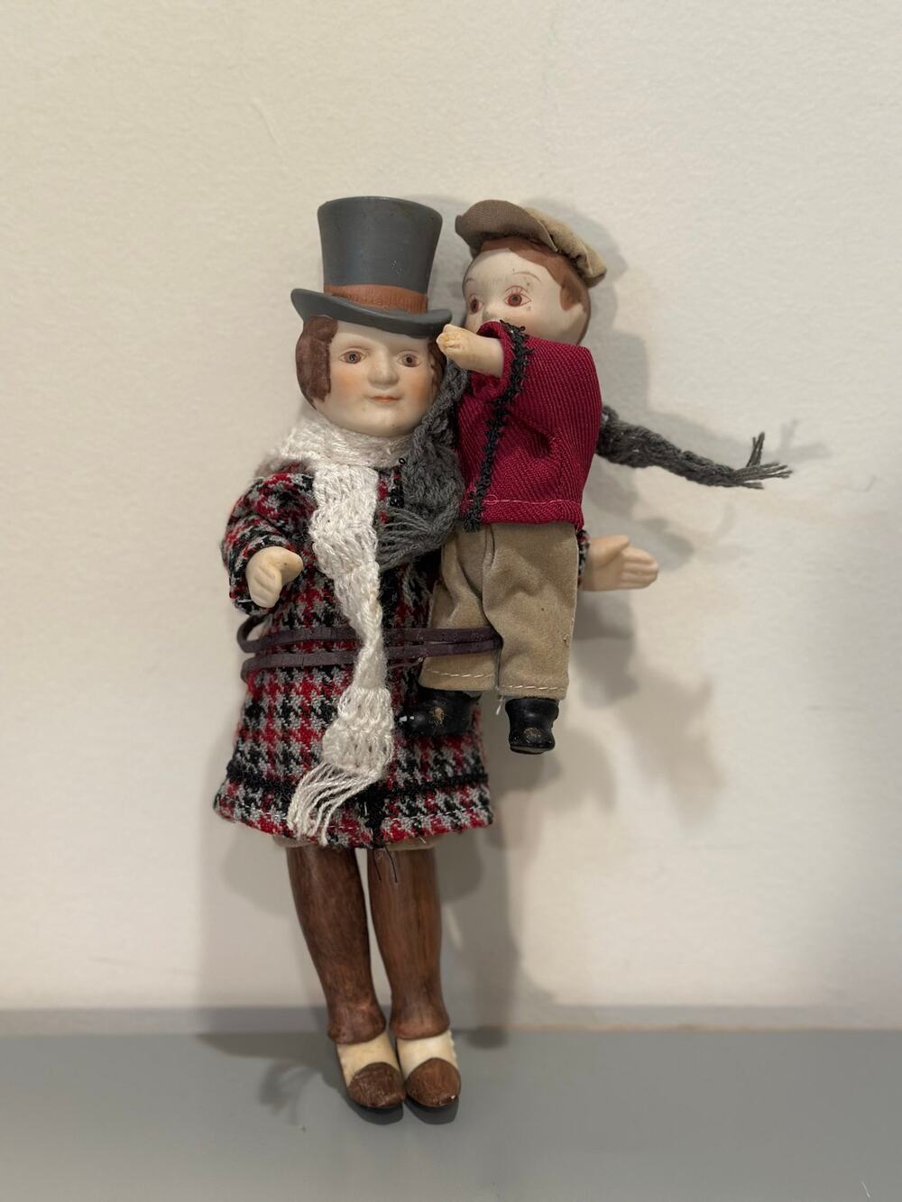 Vintage Kurt S. Adler Porcelain Victorian Father Son Christmas Figurine 8"